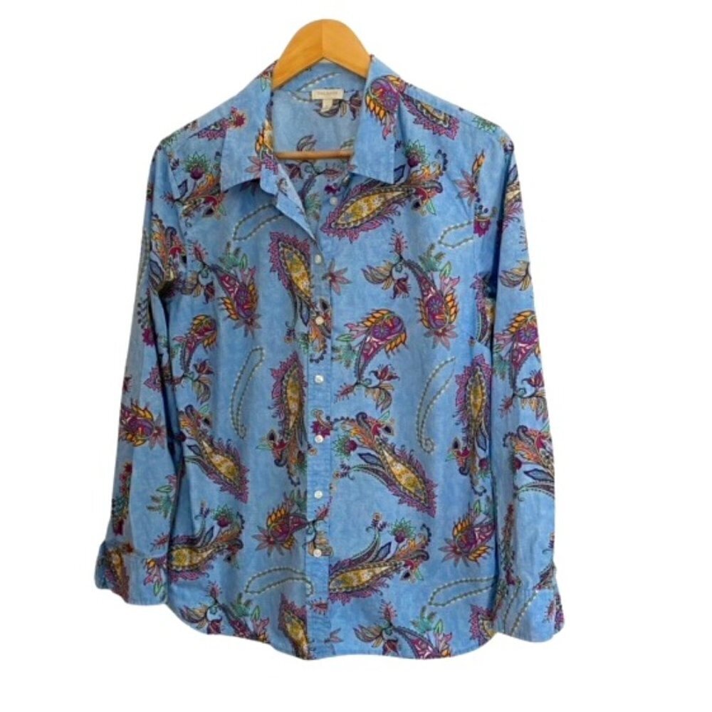 Talbots Blue Floral Paisley Button Down Top Large